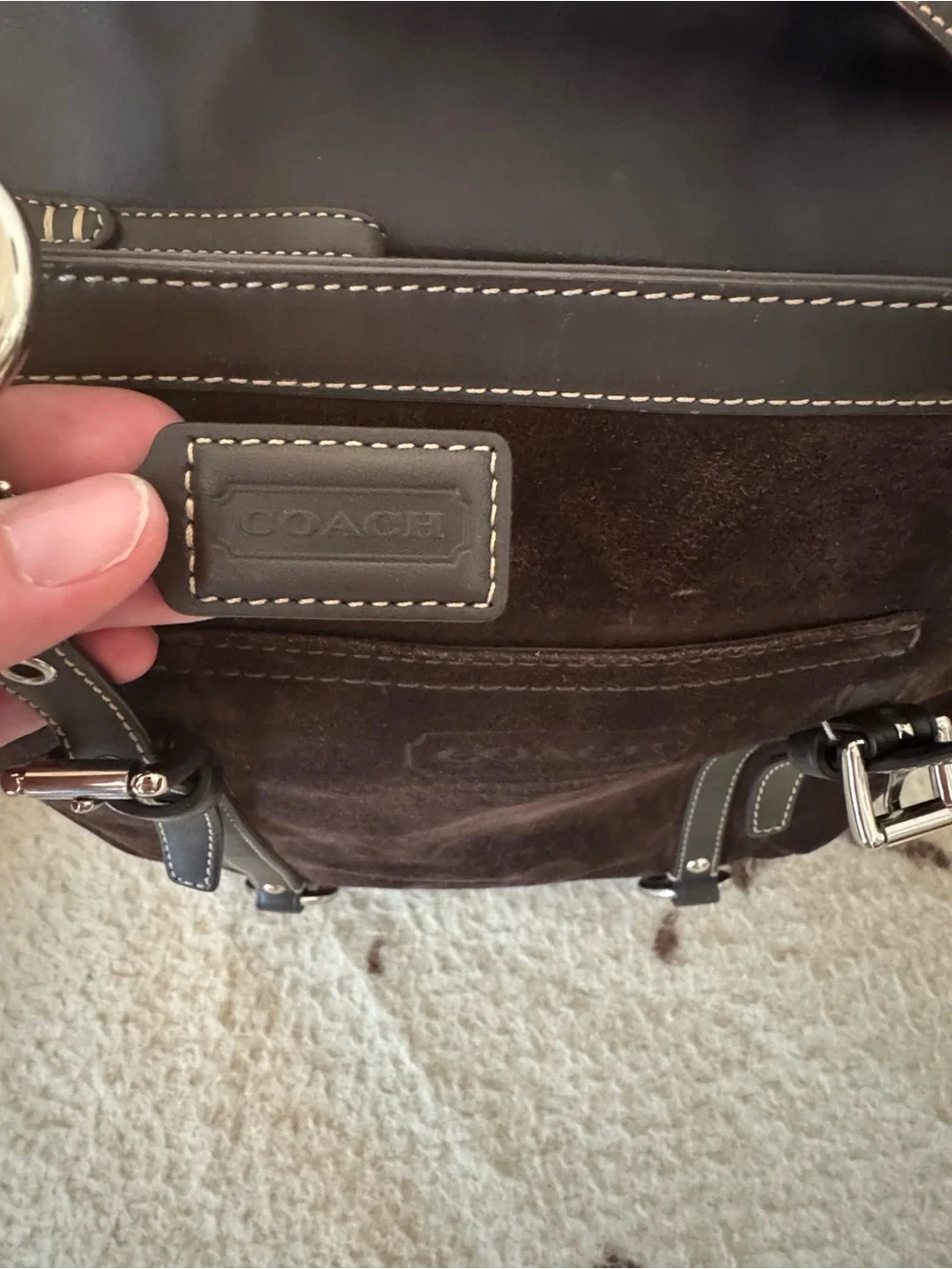 Coach Dark Brown Suede Shoulder Tote